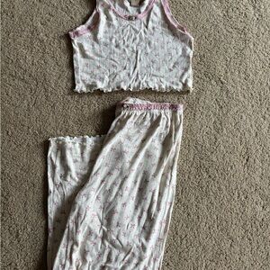 Pink and White Lace Trim Pajama Set